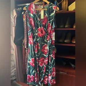 NWT Julie Dillon Green Faux Wrap Sleeveless Knit Dress 16W